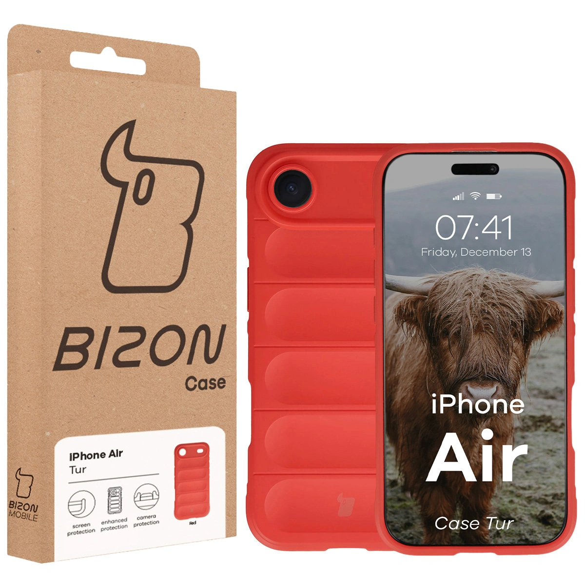 Przód pudełka Bizon Case z dedykowaną etykietą do Apple iPhone Air